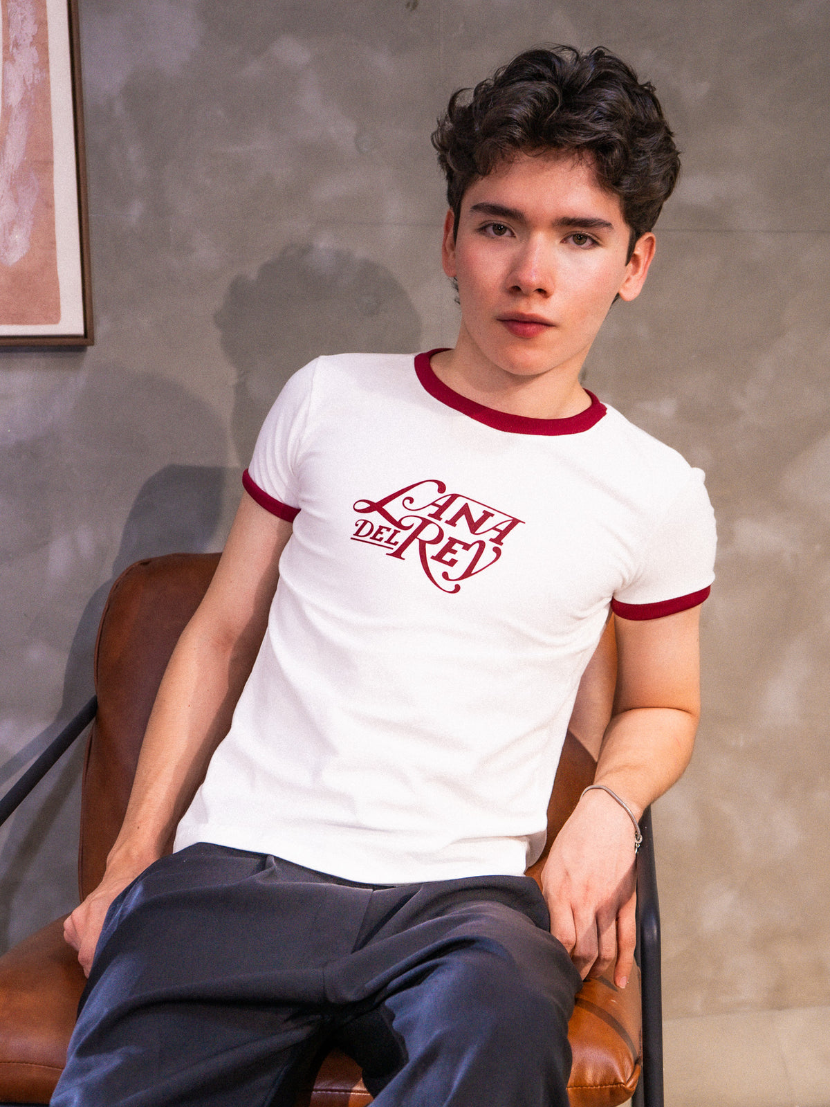 Ringer Tee Lanilla Licrada - Lana Del Rey (Blanca con Ribs Vino)