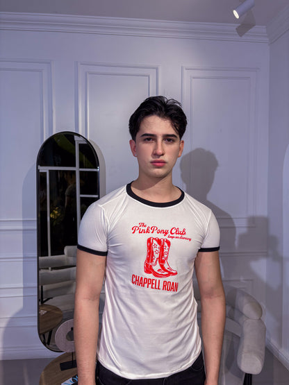 Ringer Tee Lanilla Licrada - Chappell Roan (Blanca con Ribs Negros)